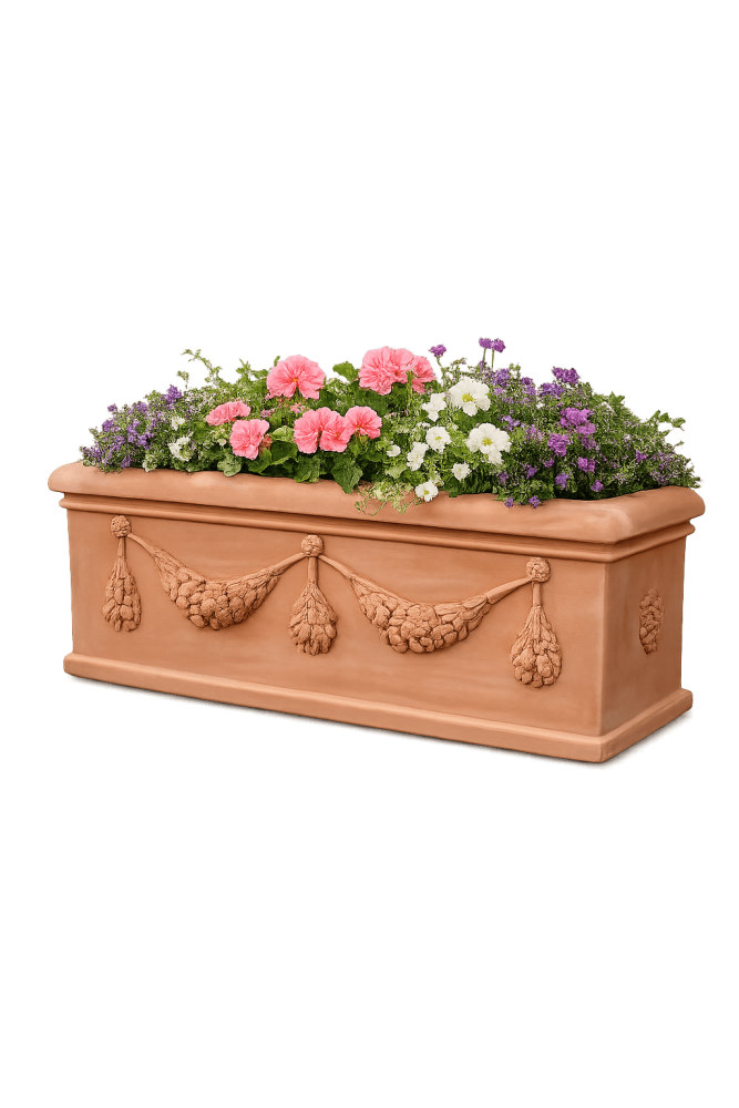 Grand bac rectangulaire en terre cuite d’Impruneta 100 × 39 × 37 cm